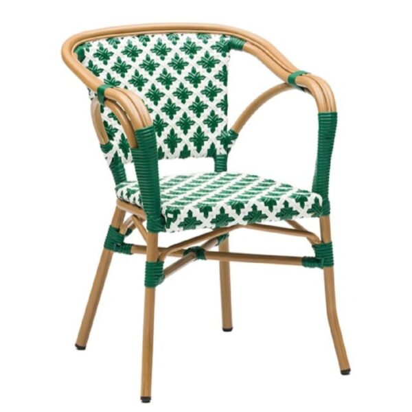 Fauteuil bistrot Calvi Vert 5 Fauteuil bistrot Calvi Vert et Blanc avec moelle tressée synthétique pour restaurants et cafés