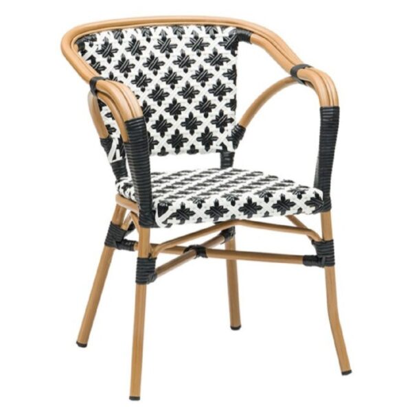 Fauteuil bistrot Calvi Noir 6 Fauteuil bistrot Calvi Noir et Blanc avec moelle tressée synthétique pour restaurants et cafés