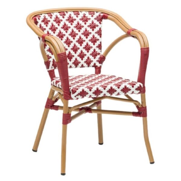 Fauteuil bistrot Calvi Rouge 7 Fauteuil bistrot Calvi Rouge et Blanc avec moelle tressée synthétique pour restaurants et cafés