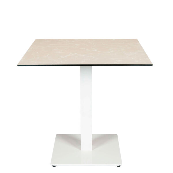 Table bistrot HPL Tafu 70x70 avec base blanche pour terrasse de restaurant