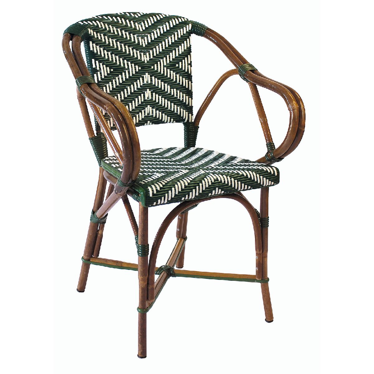 52343 LOKI Loki - Fauteuil bistrot en rotin naturel vert et blanc