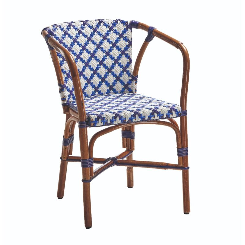 Manoé - Fauteuil bistrot en rotin naturel blanc et bleu