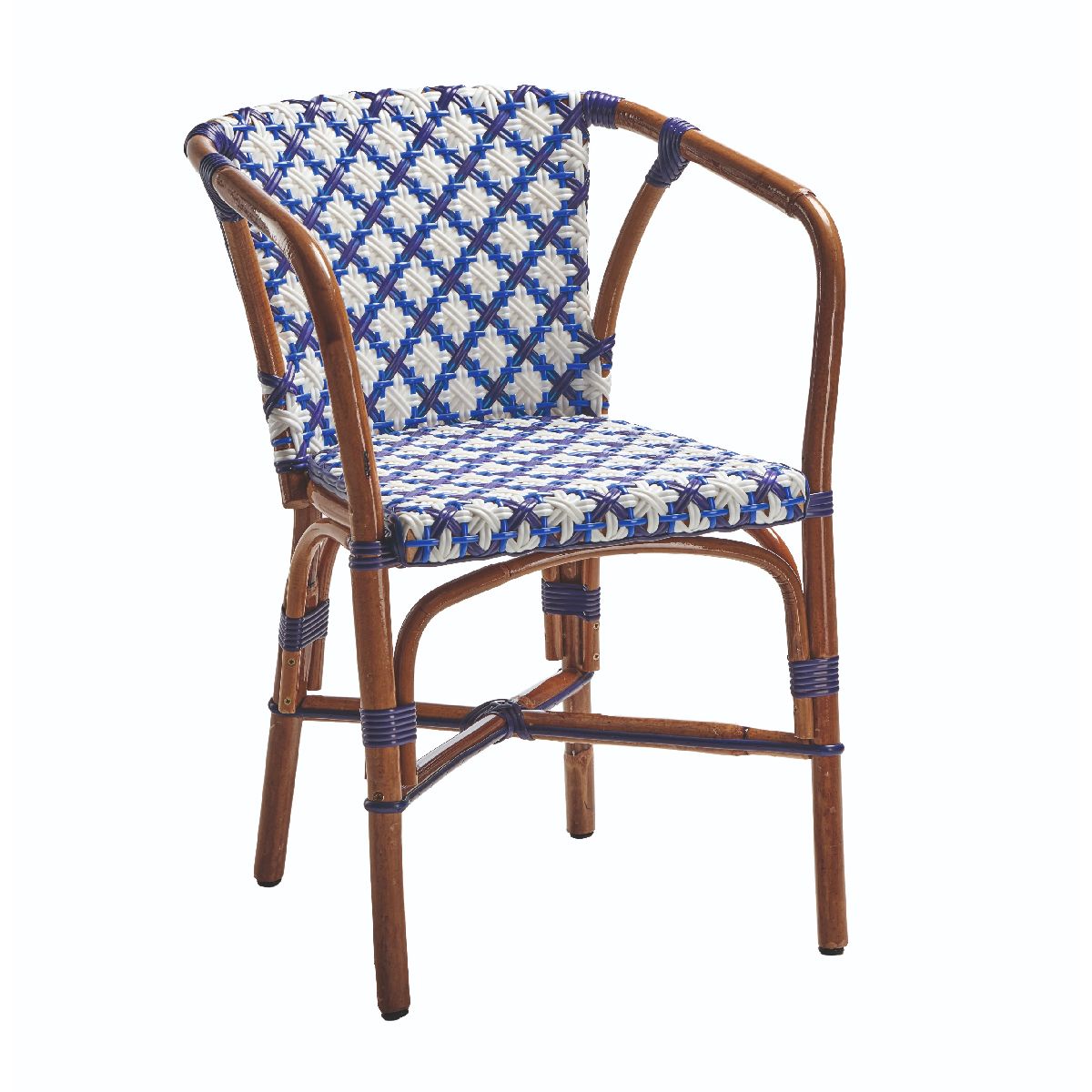 52445 MANOE Manoé - Fauteuil bistrot en rotin naturel blanc et bleu