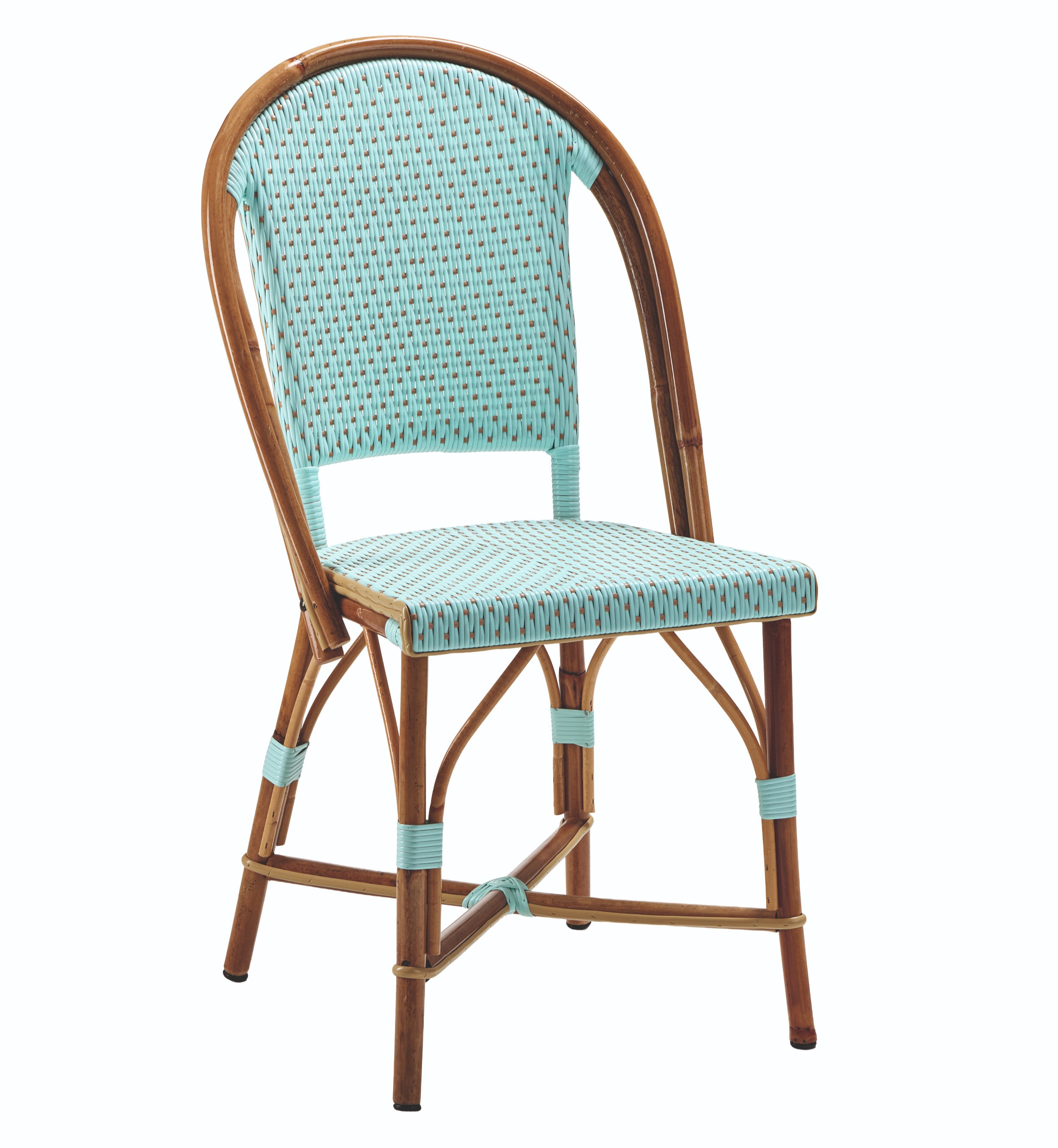 52473-R MAIA Rilsan Maïa - Chaise bistrot en rotin naturel bleu ciel et havane